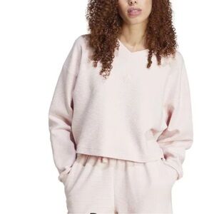 adidas All SZN Ribbed V Neck Cropped sweatshirt Sandy Pink Size Small